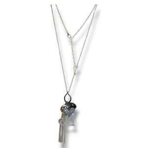 Silver Tone Heart‎ Charm Trinket Pendant Necklace 32"-35"